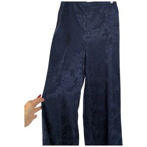 Prelude Navy Wide‎ Leg High Waist Navy Silky Flowy Modern Sz L Trouser Pants NWT